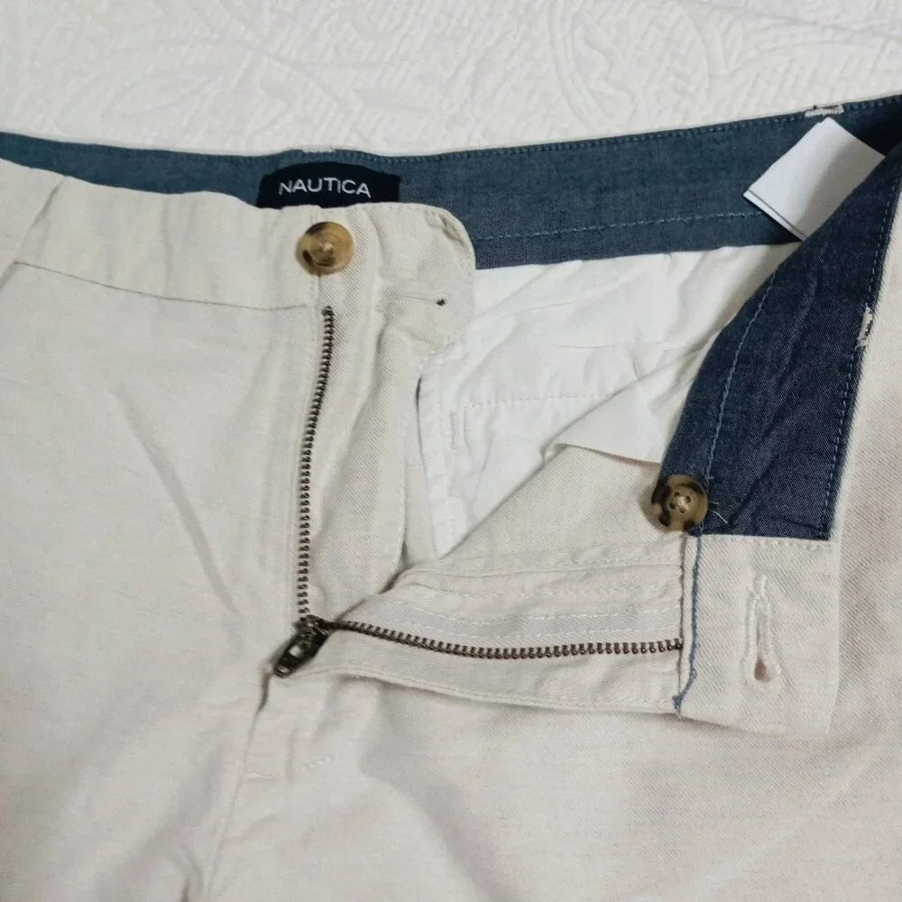 Nautica Pants Mens 34Wx30L Linen Blend Classic Fit Straight Flat Beige